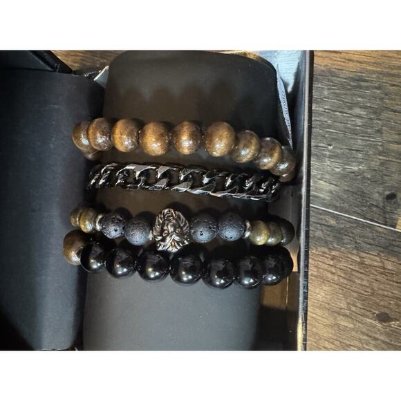 American Exchange Mens 4 Bracelet Set New Black Brown - Picture 3 of 5